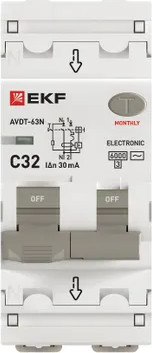 Изображение товара Дифференциальный автомат EKF PROxima АВДТ-63N 1P+N 32А C 30мА AC / D63N26E32C30