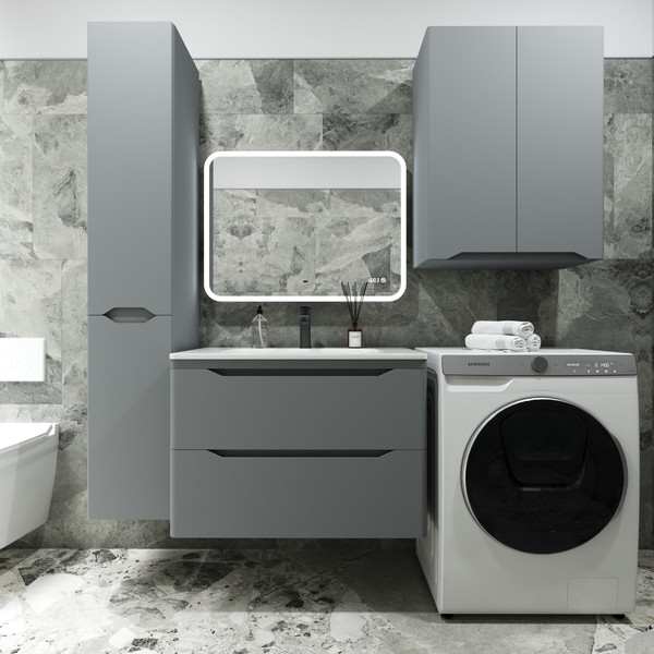 Изображение товара Тумба с умывальником Symbolite Марелла 80 Люкс Plus 2 ящика + Марелла Люкс 80х40 (подвесная, серый)