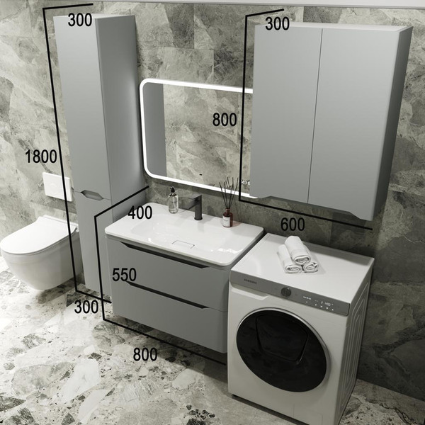 Изображение товара Тумба с умывальником Symbolite Марелла 80 Люкс Plus 2 ящика + Марелла Люкс 80х40 (подвесная, серый)