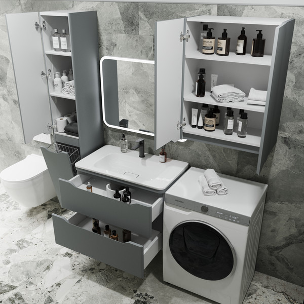 Изображение товара Тумба с умывальником Symbolite Марелла 80 Люкс Plus 2 ящика + Марелла Люкс 80х40 (подвесная, серый)