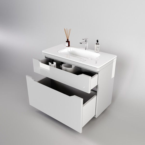 Изображение товара Тумба с умывальником Symbolite Марелла 90 Люкс Plus 2 ящика + Марелла Люкс 90х40 (подвесная, белый глянец)