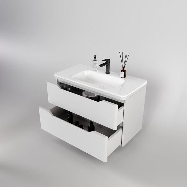 Изображение товара Тумба с умывальником Symbolite Марелла 90 Люкс Plus 2 ящика + Марелла Люкс 90х40 (подвесная, белый матовый)