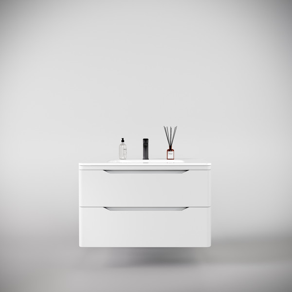 Изображение товара Тумба с умывальником Symbolite Марелла 90 Люкс Plus 2 ящика + Марелла Люкс 90х40 (подвесная, белый матовый)
