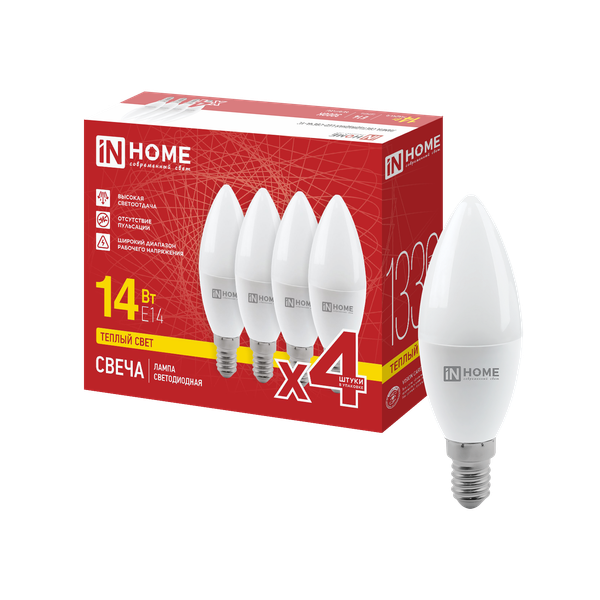 Изображение товара Лампа INhome LED-СВЕЧА-VC 14Вт 230В Е14 3000К 1330Лм / 4690612063119 (4шт)