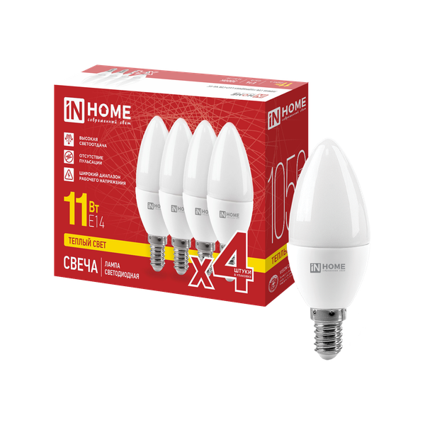 Изображение товара Лампа INhome LED-СВЕЧА-VC 11Вт 230В Е14 3000К 1050Лм / 4690612063102 (4шт)