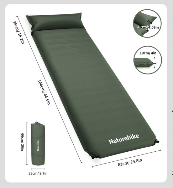 Изображение товара Туристический коврик Naturehike 200х63х10см / CNK2450WS020-AGR (зеленый)