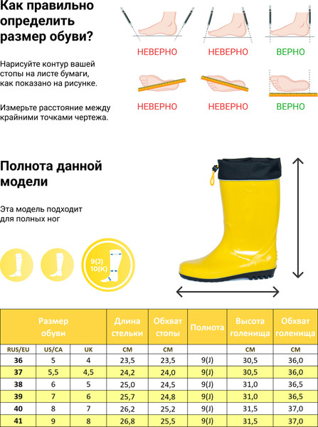 Изображение товара Сапоги резиновые O'rain 04(С)310С (р.37, желтый)