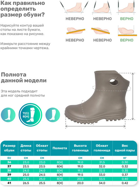 Изображение товара Полусапоги резиновые O'rain 37(СЕ)210С (р.41, серо-бежевый)