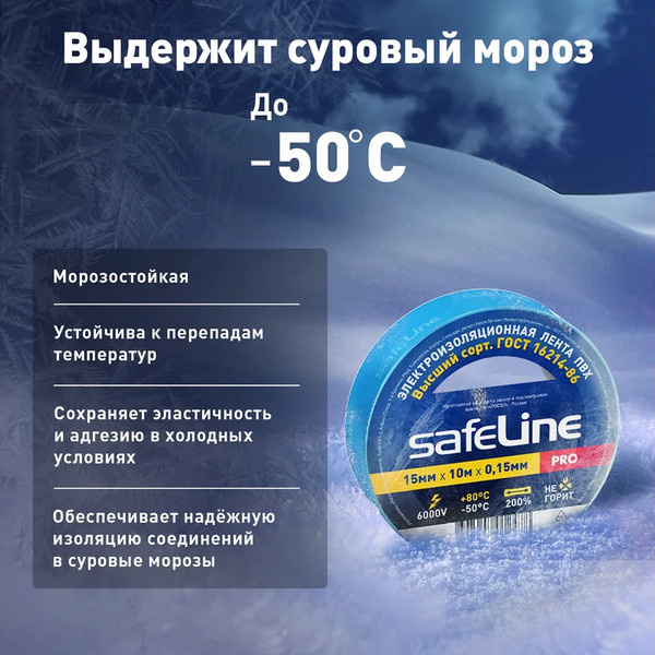 Изображение товара Изолента Safeline 15ммx10м 9359 (синий)