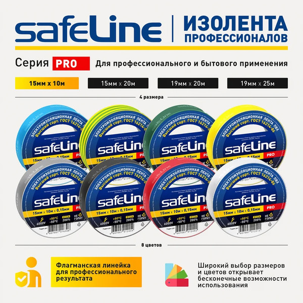 Изображение товара Изолента Safeline 15ммx10м 9359 (синий)