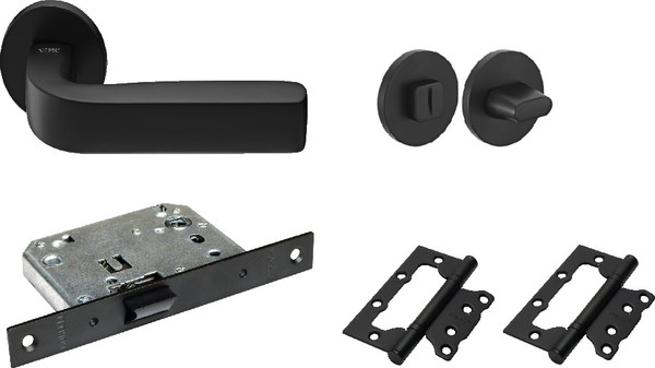 Изображение товара Комплект дверной фурнитуры Rucetti RAP 29 SLIM-R BL с фиксатором RAP WC SLIM-S BL (черный)