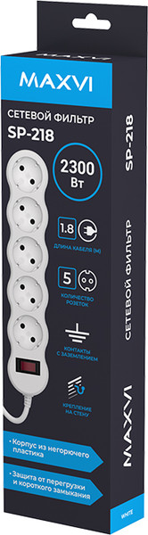 Изображение товара Сетевой фильтр Maxvi SP-218 (1,8м, белый)