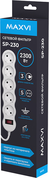 Изображение товара Сетевой фильтр Maxvi SP-230 (3м, белый)