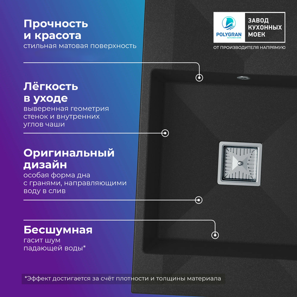 Изображение товара Мойка кухонная Polygran Blade 780 (черный)