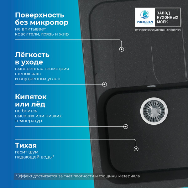 Изображение товара Мойка кухонная Polygran Alto 780 (космос)