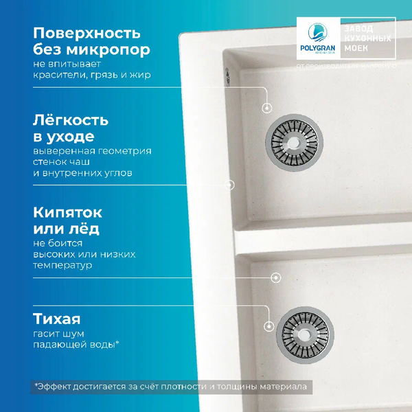 Изображение товара Мойка кухонная Polygran Brig 790 (белый хлопок)