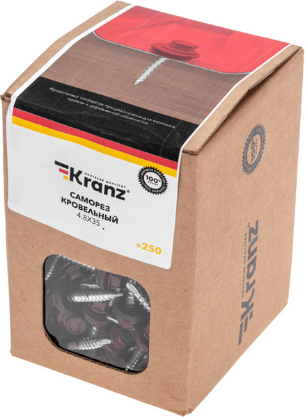 Изображение товара Саморез Kranz Кровельный 4.8х35 RAL 3005 / 1203-4835-3 (250шт)