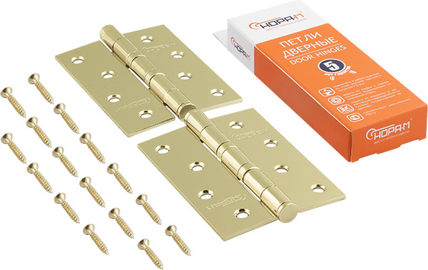 Изображение товара Комплект петель дверных Нора-М 4-2ВВ FHP PB 100x75x2.5 универсальная (золотистый)