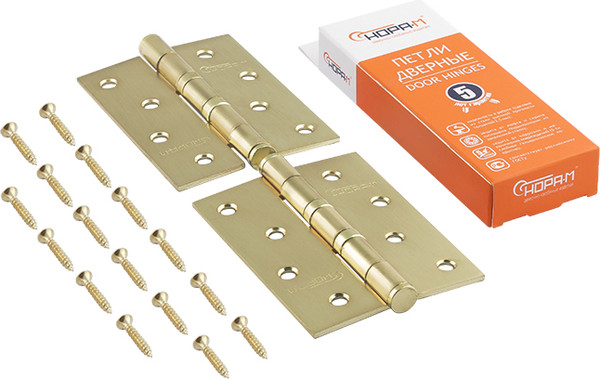 Изображение товара Комплект петель дверных Нора-М 4-2ВВ FHP SB 100x75x2.5 универсальная (матовое золото)