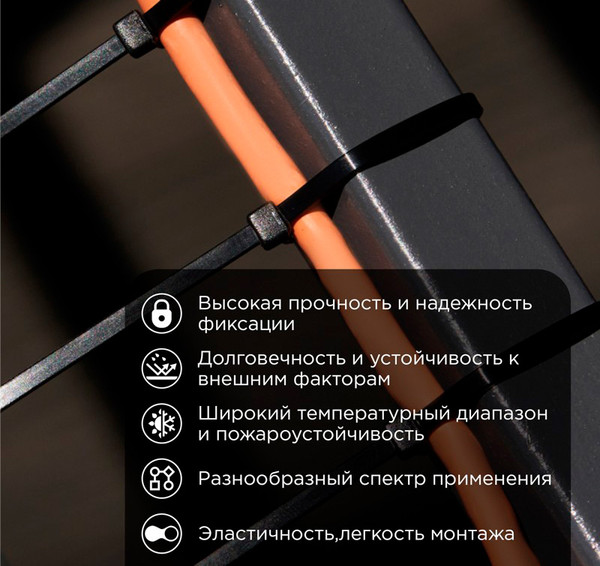 Изображение товара Набор стяжек для кабеля Rexant 07-1021-25 (25шт, черный)