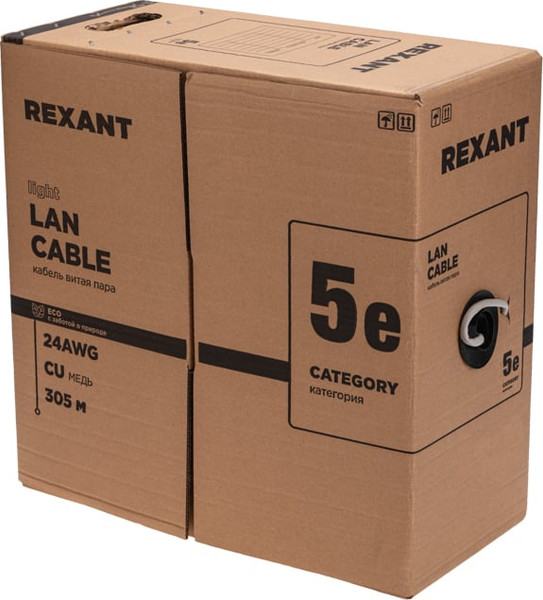 Изображение товара Кабель Rexant F/UTP CAT 5е PVC 4PR 24AWG / 01-0152-R (305м, серый)