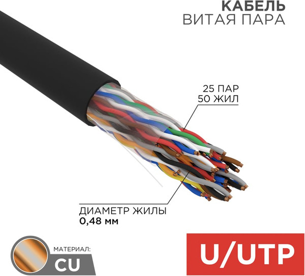 Изображение товара Кабель Rexant U/UTP CAT 5е PE 25PR 24AWG / 01-1122-R (305м, черный)