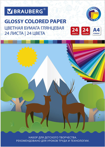 Изображение товара Набор цветной бумаги Brauberg Мелованная Природа / 111329 (24цв, 24л)