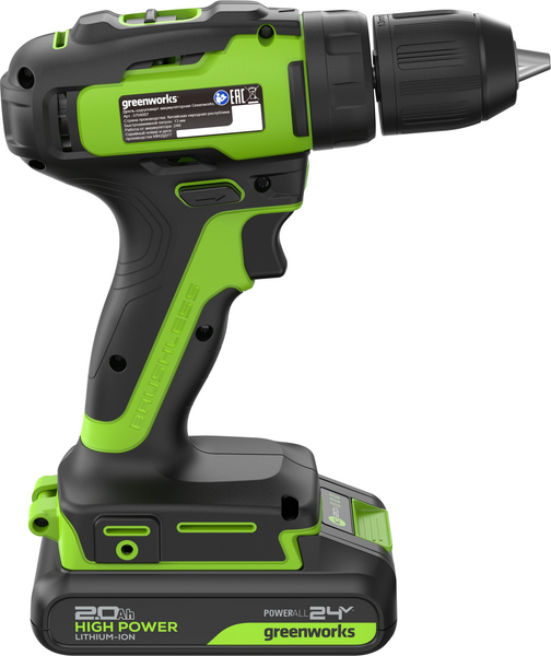 Изображение товара Аккумуляторная дрель-шуруповерт Greenworks GD24DD35 бесщеточная 24V / 3704007CUA (с АКБ 2Ач и ЗУ)