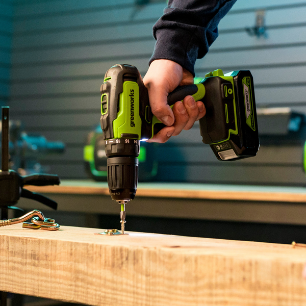 Изображение товара Аккумуляторная дрель-шуруповерт Greenworks GD24DD35 бесщеточная 24V / 3704007CUA (с АКБ 2Ач и ЗУ)