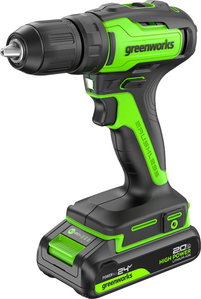 Изображение товара Аккумуляторная дрель-шуруповерт Greenworks GD24DD35 бесщеточная 24V / 3704007CUC (с 2-мя АКБ 2Ач и ЗУ)