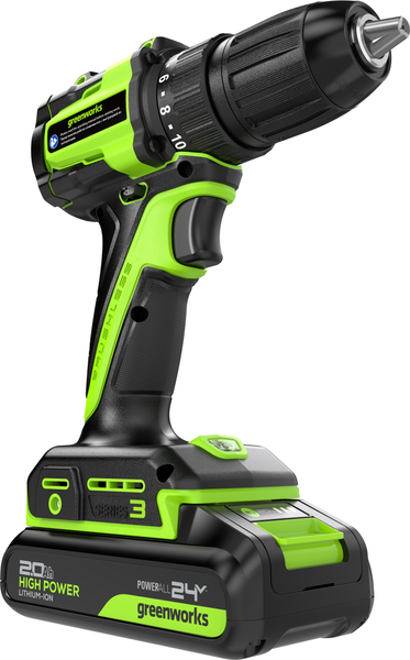 Изображение товара Аккумуляторная дрель-шуруповерт Greenworks DD345 бесщеточная 24V / 3708307CUA (с АКБ 2Ач и ЗУ)