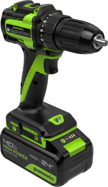 Изображение товара Аккумуляторная дрель-шуруповерт Greenworks DD345 бесщеточная 24V / 3708307CUB (с АКБ 4Ач и ЗУ)