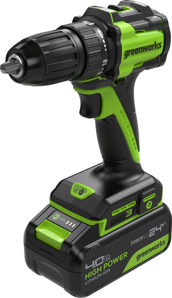 Изображение товара Аккумуляторная дрель-шуруповерт Greenworks DD345 бесщеточная 24V / 3708307CUB (с АКБ 4Ач и ЗУ)