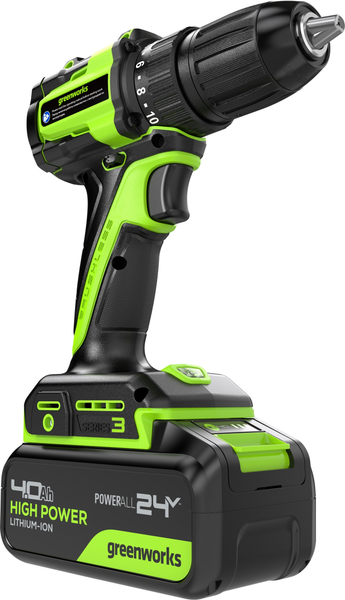 Изображение товара Аккумуляторная дрель-шуруповерт Greenworks DD345 бесщеточная 24V / 3708307CUB (с АКБ 4Ач и ЗУ)