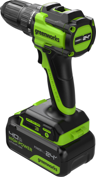 Изображение товара Аккумуляторная дрель-шуруповерт Greenworks DD345 бесщеточная 24V / 3708307CUB (с АКБ 4Ач и ЗУ)