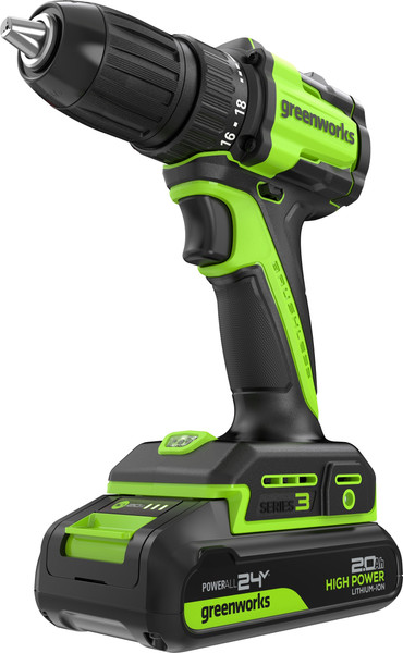 Изображение товара Аккумуляторная дрель-шуруповерт Greenworks DD345 бесщеточная 24V / 3708307CUC (с 2-мя АКБ 2Ач и ЗУ)