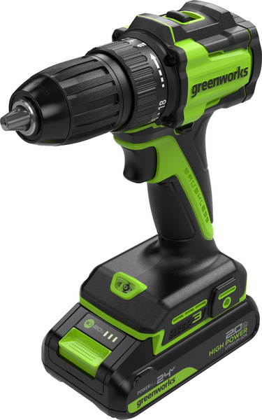 Изображение товара Аккумуляторная дрель-шуруповерт Greenworks DD345 бесщеточная 24V / 3708307CUC (с 2-мя АКБ 2Ач и ЗУ)