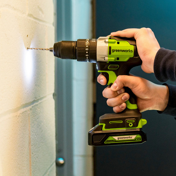 Изображение товара Аккумуляторная дрель-шуруповерт Greenworks GD24DD60 бесщеточная 24V / 3704107CUA (с АКБ 2Ач и ЗУ)