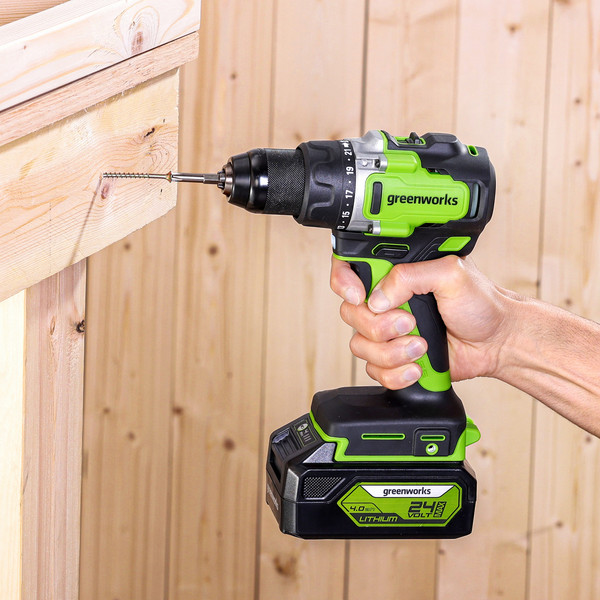 Изображение товара Аккумуляторная дрель-шуруповерт Greenworks GD24DD90 бесщеточная 24V / 3707507CUB (с АКБ 4Ач и ЗУ)