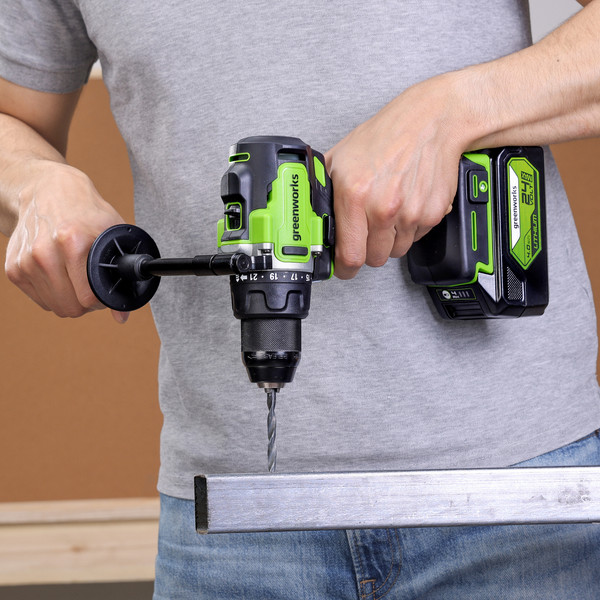 Изображение товара Аккумуляторная дрель-шуруповерт Greenworks GD24DD90 бесщеточная 24V / 3707507CUB (с АКБ 4Ач и ЗУ)