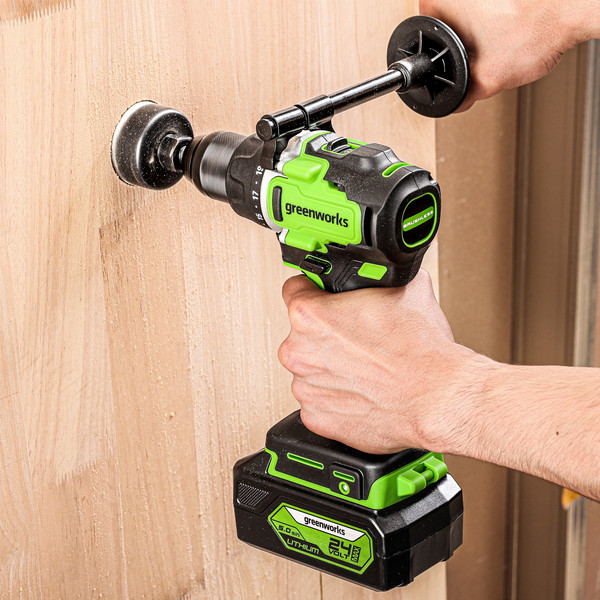 Изображение товара Аккумуляторная дрель-шуруповерт Greenworks GD24DD90 бесщеточная 24V / 3707507CUB (с АКБ 4Ач и ЗУ)