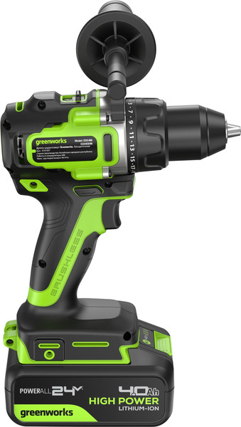 Изображение товара Аккумуляторная дрель-шуруповерт Greenworks GD24DD90 бесщеточная 24V / 3707507CUD (с 2-мя АКБ 4Ач и ЗУ)