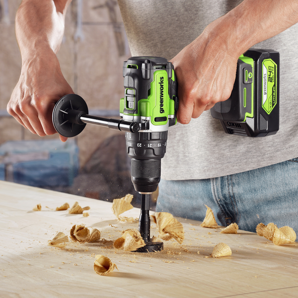 Изображение товара Аккумуляторная дрель-шуруповерт Greenworks GD24DD140 бесщеточная 24V / 3707607CUB (с АКБ 4Ач и ЗУ)