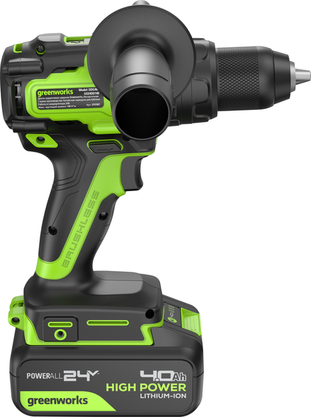 Изображение товара Аккумуляторная дрель-шуруповерт Greenworks GD24DD140 бесщеточная 24V / 3707607CUB (с АКБ 4Ач и ЗУ)