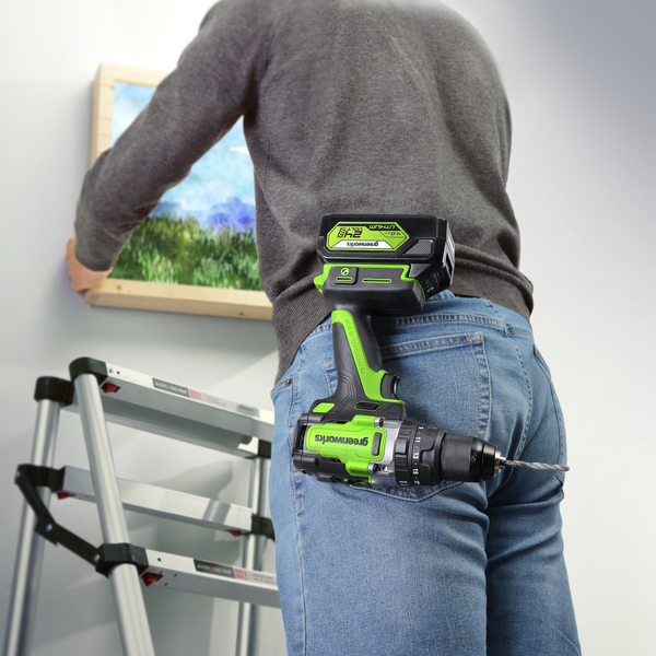 Изображение товара Аккумуляторная дрель-шуруповерт Greenworks GD24DD140 бесщеточная 24V / 3707607CUB (с АКБ 4Ач и ЗУ)