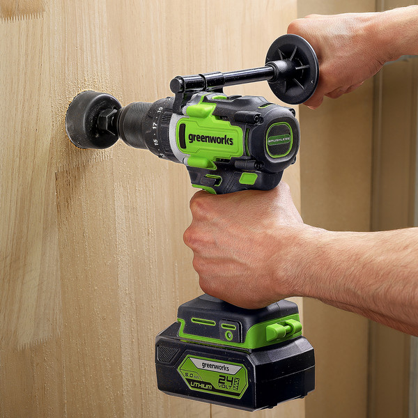 Изображение товара Аккумуляторная дрель-шуруповерт Greenworks GD24DD140 бесщеточная 24V / 3707607CUD (с 2-мя АКБ 4Ач и ЗУ)