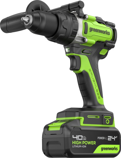Изображение товара Аккумуляторная дрель-шуруповерт Greenworks GD24DD140 бесщеточная 24V / 3707607CUD (с 2-мя АКБ 4Ач и ЗУ)