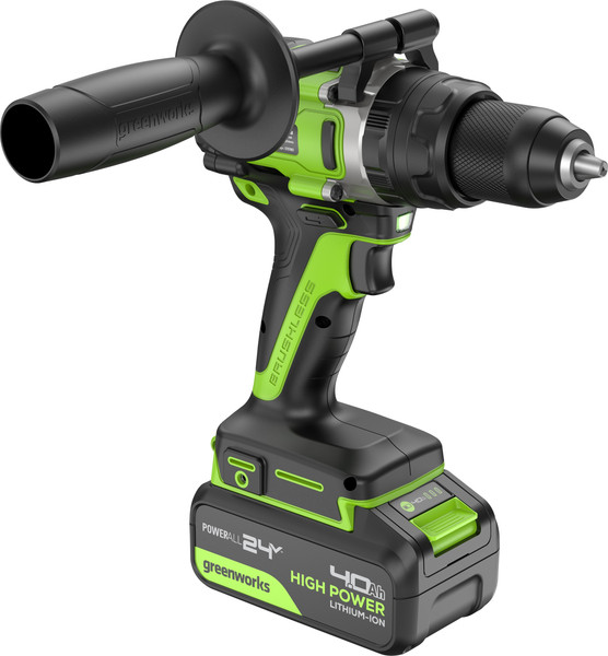 Изображение товара Аккумуляторная дрель-шуруповерт Greenworks GD24DD140 бесщеточная 24V / 3707607CUD (с 2-мя АКБ 4Ач и ЗУ)