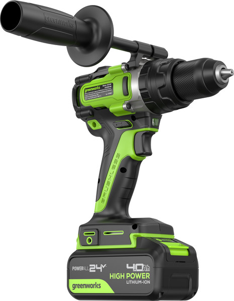 Изображение товара Аккумуляторная дрель-шуруповерт Greenworks GD24DD140 бесщеточная 24V / 3707607CUD (с 2-мя АКБ 4Ач и ЗУ)