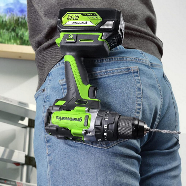 Изображение товара Аккумуляторная дрель-шуруповерт Greenworks GD24DD140 бесщеточная 24V / 3707607CUD (с 2-мя АКБ 4Ач и ЗУ)